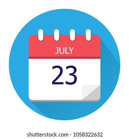 July 23. Vector flat daily calendar icon. Date and time, day, month. Holiday. Season