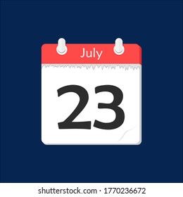 July 23. Vector flat daily calendar icon. Date and time, day, month. Holiday.