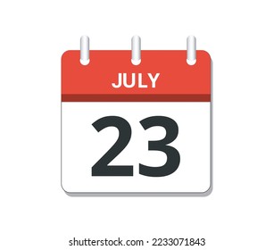 Vector de icono del calendario 23 de julio. Concepto del calendario, las actividades y las tareas
