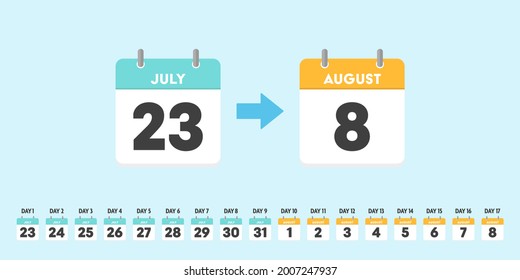 July 23th to August 8th calendar. Summer, month changes concept Infographics for Event, Sale, or International Sports Games in Japan. 