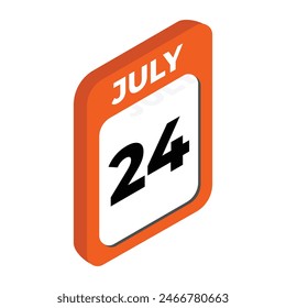 July 24- Calendar day, date Icon vector illustration with isometric style. Important day of the month concept vector sign.