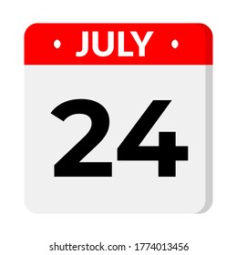 July 24 calendar icon with shadow, flat design. Organizer application, UI, user interface sign,