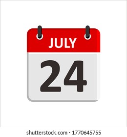 JULY - 24 Calendar Icon. Calendar Icon with white background. Flat style. Date, day and month.