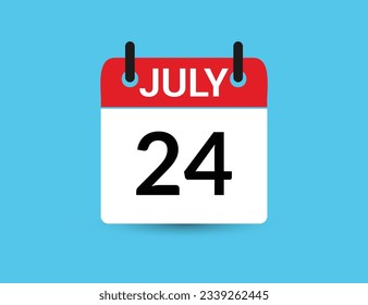 July 24. Flat icon calendar isolated on blue background. Date and month vector illustration