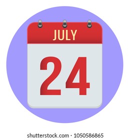 July 24. Vector flat daily calendar icon. Date and time, day, month 2018. Holiday. Season.