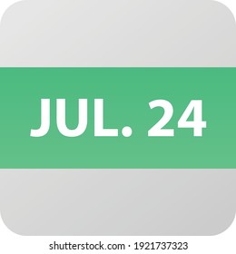 Icono de fecha 24 de julio, ilustración vectorial de un solo día estilo plano moderno. Elemento Calendar para diseño web, planificación, organizador. 
