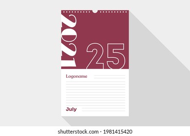 July 25 Calendar 2021 on notebook paper white and green background with your logo