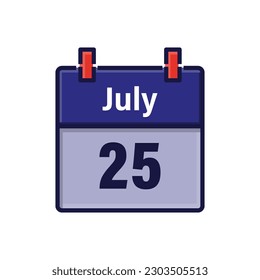 July 25, Calendar icon. Day, month. Meeting appointment time. Event schedule date. Flat vector illustration.