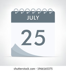 July 25 Calendar Icon  Vector Illustration. Gray calendar.