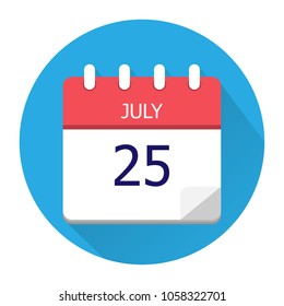 July 25. Vector flat daily calendar icon. Date and time, day, month. Holiday. Season