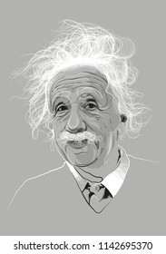 JULY 26, 2018 Portrait Of Albert Einstein, Famous Scientist. Vector Illustration.