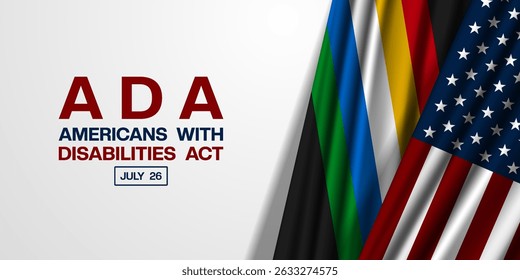 July 26 is Americans With Disabilities Act. American and disabilites flag. Suitable for posters, banners and social media. White background.