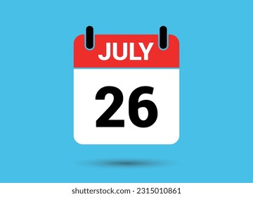 July 26 Calendar Date Flat Icon Day 26 Vector Illustration