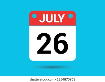 July 26 Calendar Date Flat Icon Day 26 Vector Illustration
