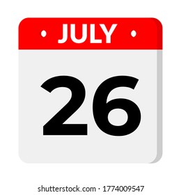 July 26 calendar icon with shadow. flat design. organizer application, UI, user interface sign