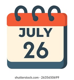 26 de julho vetor calendário no fundo branco
Calendário vetorial com data