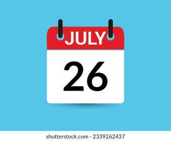 July 26. Flat icon calendar isolated on blue background. Date and month vector illustration