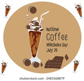 july 26 isnational coffee milkshake day vector illustration. 
Good for banner, poster, greeting card, party card, invitation, template, advertising, campaign, and social media. 
