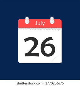 July 26. Vector flat daily calendar icon. Date and time, day, month. Holiday.