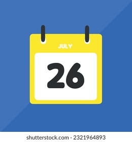26. Juli Vektorsymbol im Kalender Datum, Tag und Monat Vektorgrafik, bunter Hintergrund.