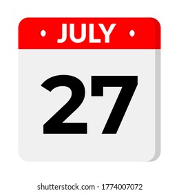 July 27 calendar icon with shadow. flat design. organizer application, UI, user interface signs