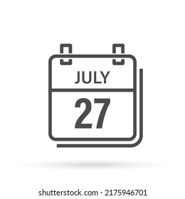 July 27, Calendar icon with shadow. Day, month. Flat vector illustration.