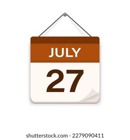 july 27, Calendar icon with shadow. Day, month. Meeting appointment time. Event schedule date. Flat vector illustration. 