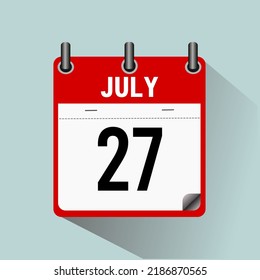 July 27, calendar icon vector illustration, isoleted on light blue background.