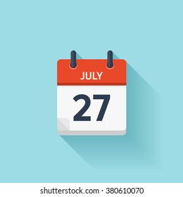 July 27 . Calendar icon.Vector illustration,flat style.Date,day of month:Sunday,Monday,Tuesday,Wednesday,Thursday,Friday,Saturday.Weekend,red letter day.Calendar for 2017 year.Holidays in July.