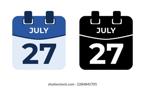 27 de julio, imagen vectorial de fecha de icono del calendario de espiral diario plano en combinación de colores. Idóneo y perfecto para el diseño de material, como eventos o recordatorios. Los mejores recursos gráficos editables.