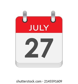 JULY 27. A leaf of the flip calendar with the date of JULY 27. Flat style.