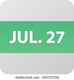 July 27th date icon, single day vector illustration modern flat style. Calendar element for web design, schedule, planner, organizer. 

