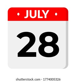 July 28 calendar icon with shadow. flat design. Organizer application, UI, user interface sign