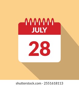 28 de julho ícone do calendário ilustração vetorial.