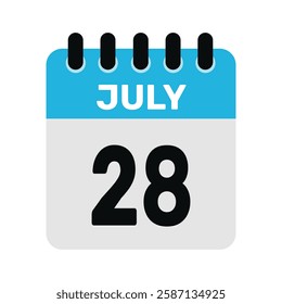 july 28 calendar icon Vector page month design illustration
