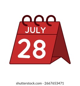 Juli 28 Schreibtisch Kalender Vektor auf weißem Hintergrund
Vektor roter Kalender, flaches Symbol