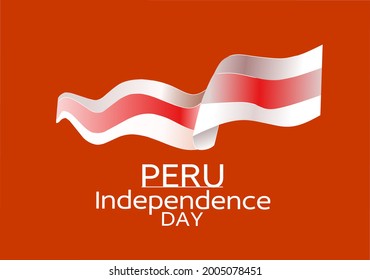 July 28. Peruvian Independence Day greeting card. Waving Peruvian flag isolated on a white background. Patriotic background Symbolic vector illustration