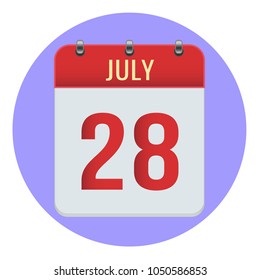 July 28. Vector flat daily calendar icon. Date and time, day, month 2018. Holiday. Season.