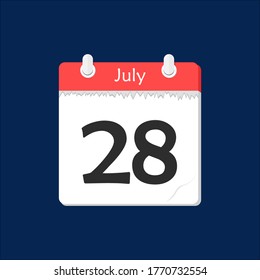 July 28. Vector flat daily calendar icon. Date and time, day, month. Holiday.