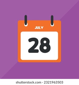 July 28 vector icon calendar Date, day and month Vector illustration, colorful background.