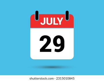 29 de julio Fecha del calendario Icono plano Día 29 Ilustración vectorial