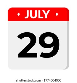 July 29 Calendar icon with shadow, flat design. Organizer application, UI , user interface design