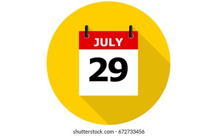 july 29 calendar vector yellow flat icon with long shadow