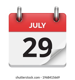 July 29 flat daily realistic calendar icon date vector image