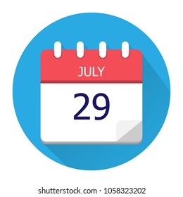 July 29. Vector flat daily calendar icon. Date and time, day, month. Holiday. Season