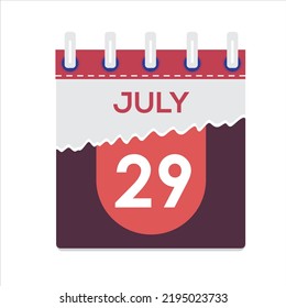 July 29. Vector flat daily calendar icon. Date and time, day, month. Holiday. Season. White Background