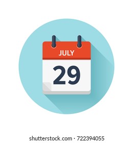 July 29. Vector flat daily calendar icon. Date and time, day, month 2018. Holiday. Season.