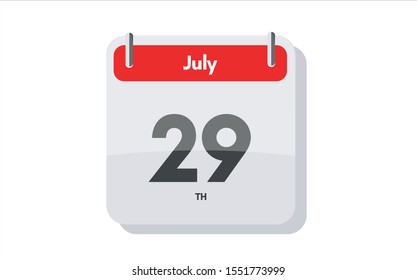 July 29th calendar icon. Day 29 of month. Vector icon illustration.