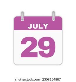 July 29th calendar leaf. July 29 calendar icon calendar page vector illustration