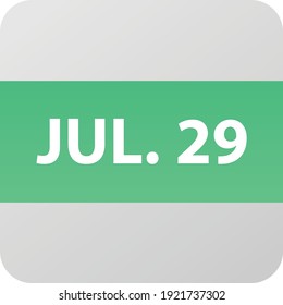 July 29th date icon, single day vector illustration modern flat style. Calendar element for web design, schedule, planner, organizer. 
